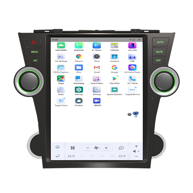 12 นิ้ว Qualcomm Car Android Head Unit สไตล์เทสลา Android11 ​​สำหรับ Toyota Highlander 2009-2013